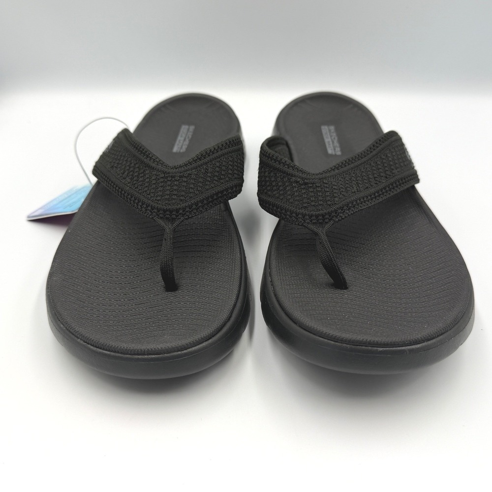 Skechers GoWalk Sandals Women 6 Black 41459/BBK Machine Washable Flip Flops NEW - Picture 14 of 16
